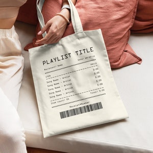 Custom Song Receipt Tote Bag, Personalized Playlist Receipt Shopping Bag, Customizable Song Playlist Bag, Aesthetic Music Tote Bag, library tote bag, strong canvas tote playlist, music tote, playlist gift, song receipt gift, music lover gifts