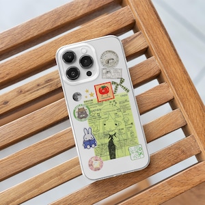 Japanese Anime Receipt MagSafe Phone Case, Cartoon Manga Collage Phone Cover, Kawaii Scrapbook Case, iPhone 16 15 14 13, Samsung S24 S23, green aesthetic case, anime girl gift, star moon case, kawaii manga character case, clear anime case
