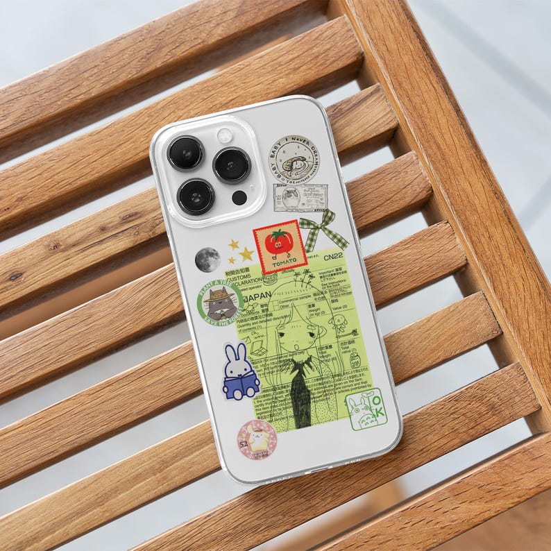 Japanese Anime Receipt MagSafe Phone Case, Cartoon Manga Collage Phone Cover, Kawaii Scrapbook Case, iPhone 16 15 14 13, Samsung S24 S23, green aesthetic case, anime girl gift, star moon case, kawaii manga character case, clear anime case
