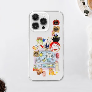 Funda para teléfono con MagSafe con recibo de gato de dibujos animados kawaii / Funda para teléfono con moodboard japonés / Funda Maneki Neko / iPhone 16 15 14 13 / Samsung S24 S23