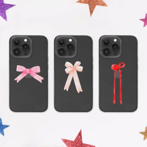 Pink Bow Coquette Clear Magsafe Phone Case | Girly Phone Cover | Cute Red Ribbon Phone Case | iPhone 15 14 13 12 11 | Samsung S23 S22 S21
