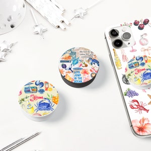 Coastal Collage Phone Holder | Retro Sardine Tin Phone Grip | Beachy Ocean Collage Kindle Holder | Summer Themed Stand | Phone Accessory