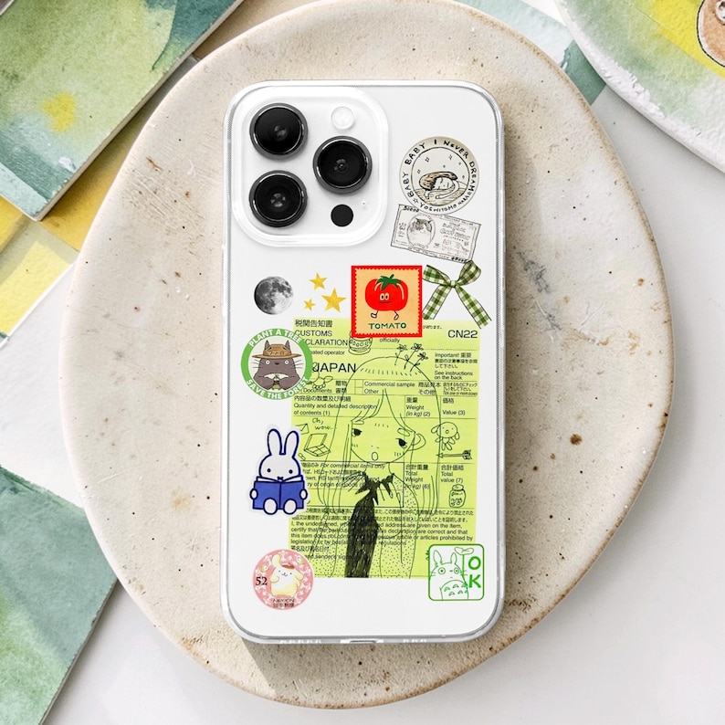 Japanese Anime Receipt MagSafe Phone Case, Cartoon Manga Collage Phone Cover, Kawaii Scrapbook Case, iPhone 17 16 15 14 13, Samsung S25 S24 S23, green aesthetic case, anime girl gift, star moon case, kawaii manga character case, clear anime case, juminocore aesthetic