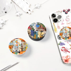 Italian Summer Collage Phone Holder | European Summer Phone Grip | Travel Gift Kindle Holder | Sardine Themed Phone Stand | Phone Accessory