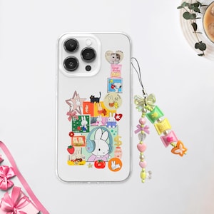 Estuche para teléfono con recibo de conejo de la suerte y dije / Estuche para teléfono MagSafe de anime japonés / Estuche para teléfono con conejito de dibujos animados kawaii / iPhone 16 15 14 / Samsung S24