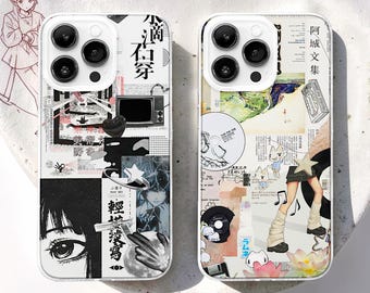 Funda MagSafe para teléfono con collage de anime grunge, diseño de tablero de inspiración de manga japonés para iPhone 17/16 y Samsung