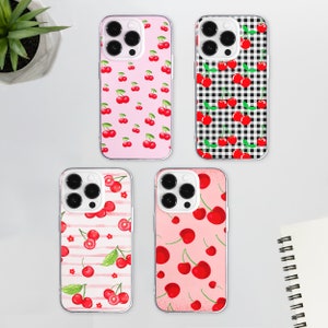 Preppy Cute Cherry Phone Case | Cartoon Cherry Illustration Phone Cover | Cherries Print Phone Case | iPhone 15 14 13 12 | Samsung S23 S21