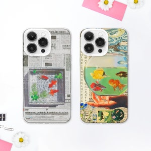 Funda para teléfono MagSafe con diseño de pez dorado antiguo / Funda para teléfono con diseño de periódico de arte japonés / Funda para teléfono con diseño de pez koi / iPhone 16 15 14 13 / Samsung S24 S23 S22