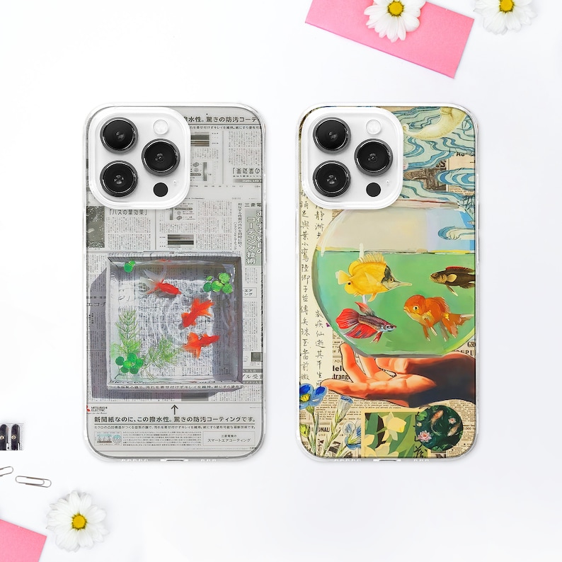 Ancient Goldfish MagSafe Phone Case, Japanese Art Newspaper Phone Cover, Koi Fish Phone Case, iPhone 15 14 13 , Samsung S23 S22, japanese newspaper aesthetic case,gold fish koi fish illustration gift, fish collage case, google pixel huawei xiaomi