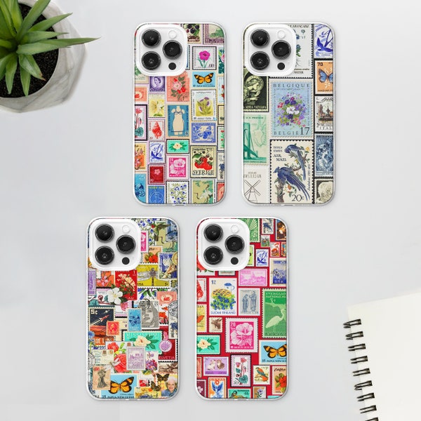 Vintage Stamps Collage MagSafe Phone Case | Retro Letter Stamp Phone Cover | CottageCore Phone Case | iPhone 15 14 13 12 | Samsung S23 S22