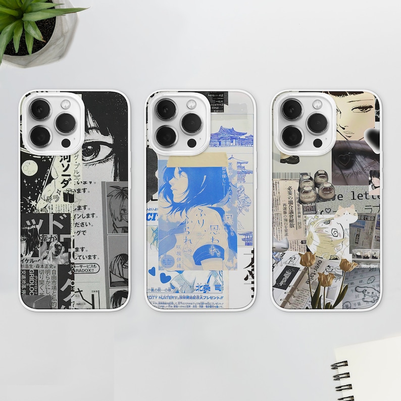 Japanese Anime Collage MagSafe Phone Case, Japanese Comics Phone Cover, Manga K-Drama Art Phone Case, iPhone 15 14 13, Samsung S23 S22, japanese black white japanese merch, comics manga anime phone case, blue print japanese case, pixel huawei lofi