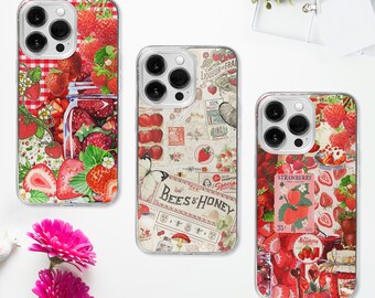 Aesthetic Strawberry Collage MagSafe Phone Case | Summer Berry Phone Cover | Red Berry Cottagecore Case | iPhone 16 15 14 | Samsung S25 S24