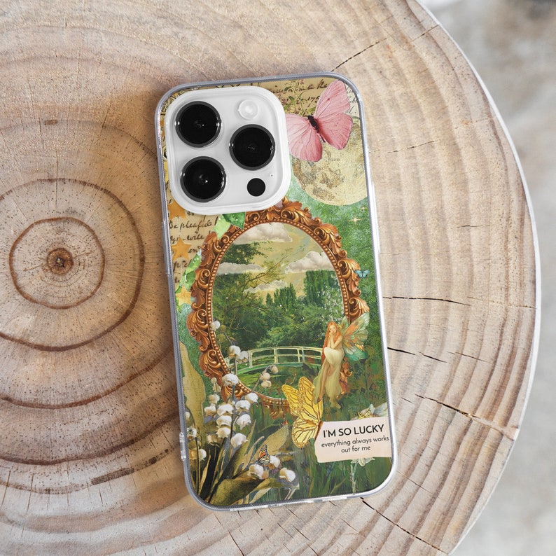 Cottagecore Scrapbook MagSafe Phone Case, Nature Aesthetic Collage Phone Cover, Angel Fairy Aesthetic, iPhone 15 14 13, Samsung S24 S23, vintage butterfly case, naturecore retro, fairycore gift, angel number positive vibes, angel cherub, retro frame