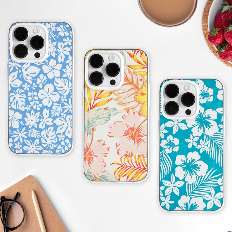 Hawaiian Flower MagSafe Phone Case, Aesthetic Hibiscus Phone Cover, y2k Tropical Coquette Phone Case, iPhone 15 14 13, Samsung S23 S22, retro groovy summer floral phone case, summer hibiscus case, y2k coquette blue hibiscus, hawaaian flower