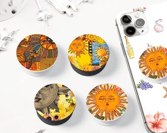 Sunshine Collage MagSafe Phone Holder: Summer Yellow Sun Kindle Grip, Ethnic Orange Phone Socket