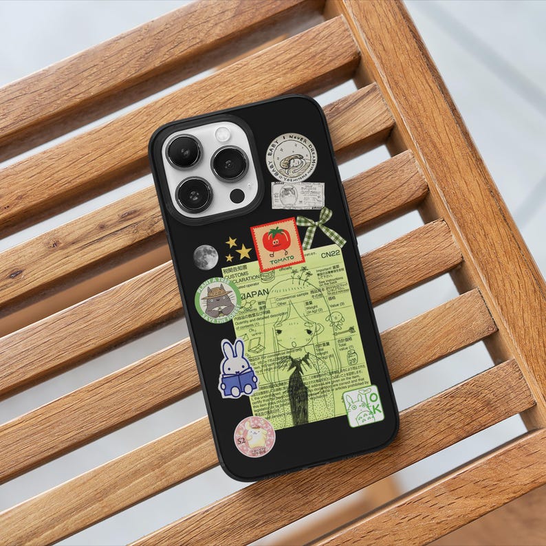 Japanese Anime Receipt MagSafe Phone Case, Cartoon Manga Collage Phone Cover, Kawaii Scrapbook Case, iPhone 16 15 14 13, Samsung S24 S23, green aesthetic case, anime girl gift, star moon case, kawaii manga character case, clear anime case