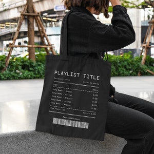 Custom Song Receipt Tote Bag, Personalized Playlist Receipt Shopping Bag, Customizable Song Playlist Bag, Aesthetic Music Tote Bag, library tote bag, strong canvas tote playlist, music tote, playlist gift, song receipt gift, music lover gifts