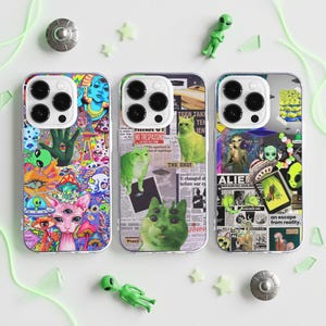 Alien Cat Collage MagSafe Phone Case: Trippy Space UFO Cover iPhone 17 16 Samsung