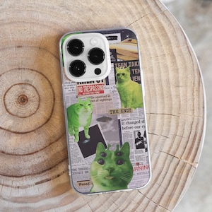 Alien Cat Collage Phone Case | Ufo Collage Phone Cover | Trippy Space Newspaper Phone Case | iPhone 15 14 13 | Samsung S24 S22 Ultra