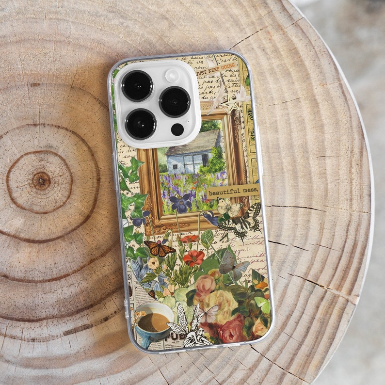 Cottagecore Scrapbook MagSafe Phone Case, Nature Aesthetic Collage Phone Cover, Angel Fairy Aesthetic, iPhone 15 14 13, Samsung S24 S23, vintage butterfly case, naturecore retro, fairycore gift, angel number positive vibes, angel cherub, retro frame