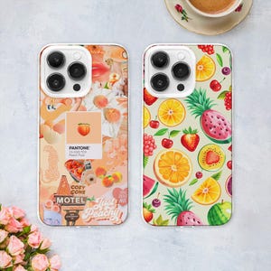 Summer Fruits Collage MagSafe Phone Case | Peach Watercolor Cover | European Summer Gift | Coquette Gift | iPhone 15 14 13 | Samsung S24 S23