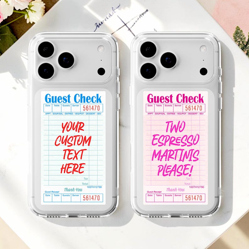 Customizable Retro Guest Check MagSafe Case, Personalized Text Phone Cover, Preppy Custom Quote Case, iPhone 17 pro max 16 15 14 13 12 11 xr , Samsung S26 ultra S25 plus S24 S23 S22 S21, create your own guest check phone case, typography gift, cute espresso martini case, waitress receipt, guest receipt custom text here case, pickle text phone case
