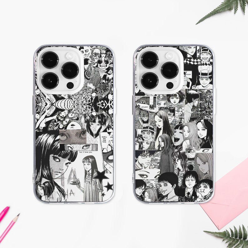Anime Girl Scrapbook MagSafe Phone Case, Japanese Manga Comics Phone Cover, Dark Anime Cartoon Gift, iPhone 15 14 13, Samsung S24 S23, kawaii japanese art, dark anime girl gift, traditional japanese aesthetic, anime lover gift, gothic anime
