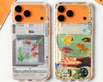Ancient Goldfish Japanese Phone Case | Newspaper Koi Fish MagSafe Cover iPhone 17 16 Samsung