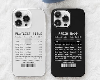 Personalized Song Receipt Phone Case: Custom Playlist Cover iPhone 17 16 15 14 Samsung