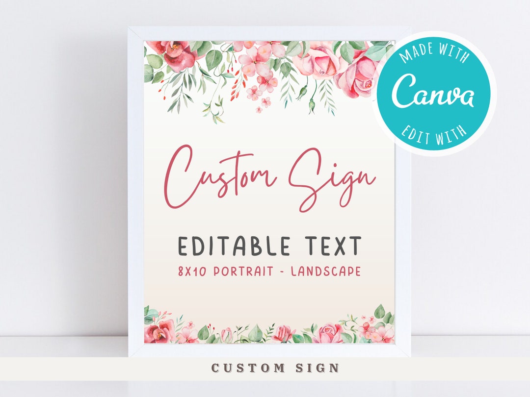 Pink Flower Custom Sign Template, Instant Download, Editable Printable ...