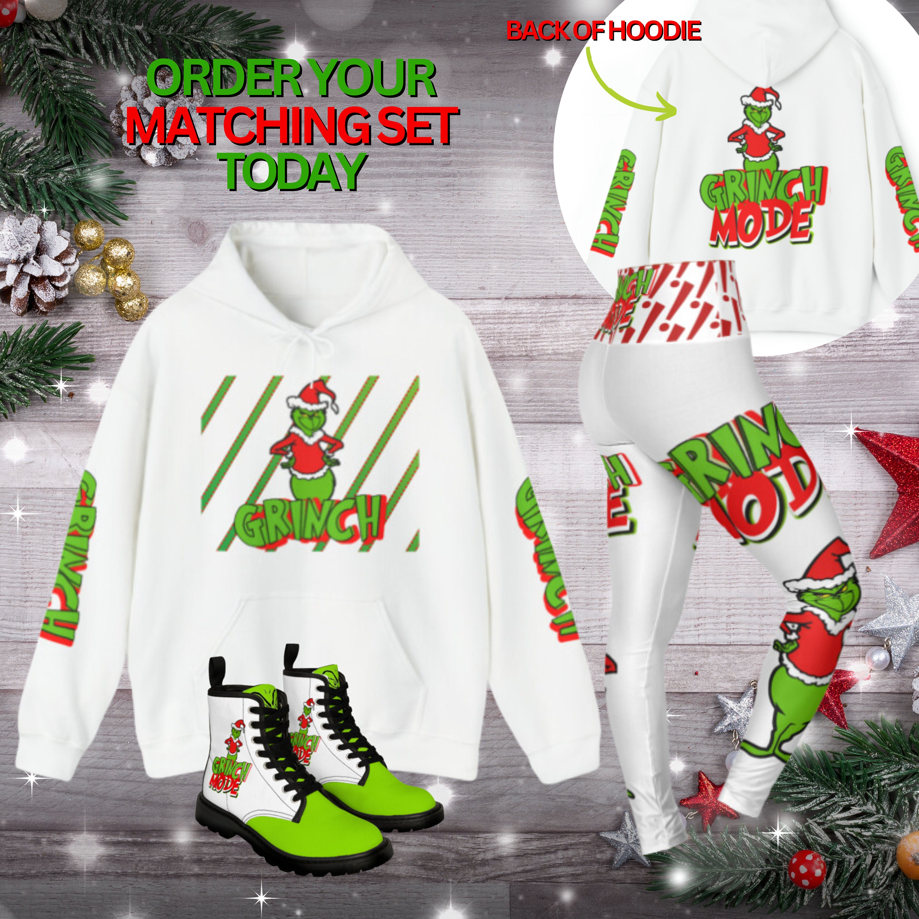 Grinch Mode Matching Set Christmas Hoodie Yoga Pants Custom Boots for Her Christmas Gift Trending Best Etsy Seller Rare Item Etsy