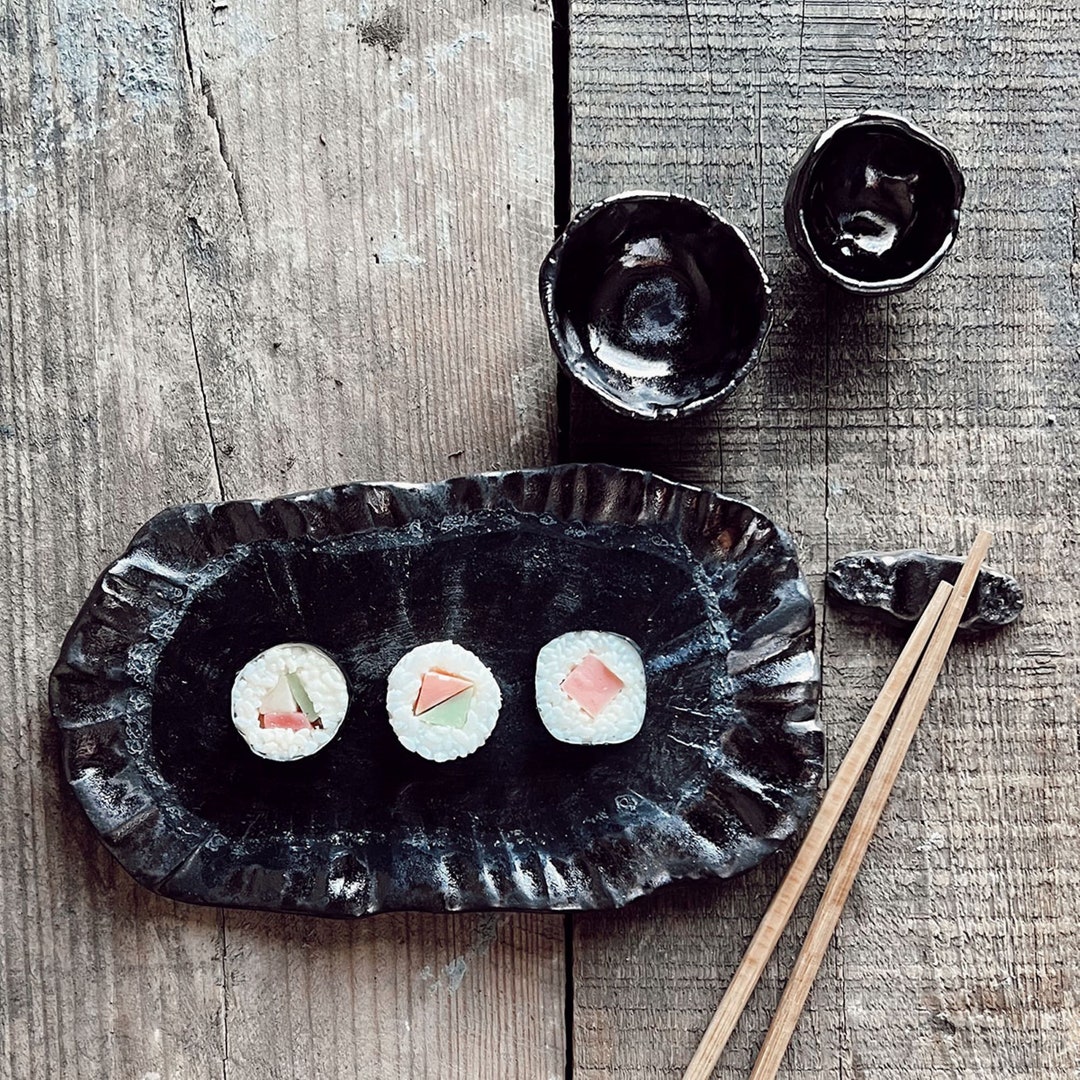Handmade Ceramic 4piece Sushi Serving Plate Set Colorful Etsy