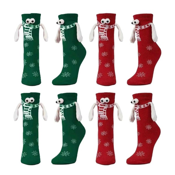 Funny Holding Hands Christmas Stockings for Couples | Festive Cotton Magnetic Socks | Unique Holiday Gifts