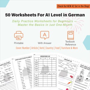 50 Arbeitsblätter für A1 Anfänger Deutsch | Verb/Artikel/Schreiben&Lesen/Matching | LehrbuchRef | Arbeitsblätter in Deutsch für das Niveau A1/A2
