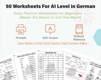 50 Worksheets for A1 Beginner German | Verb/Article/Writing&Reading/Matching | TextbookRef | Arbeitsblätter auf Deutsch für das Niveau A1/A2