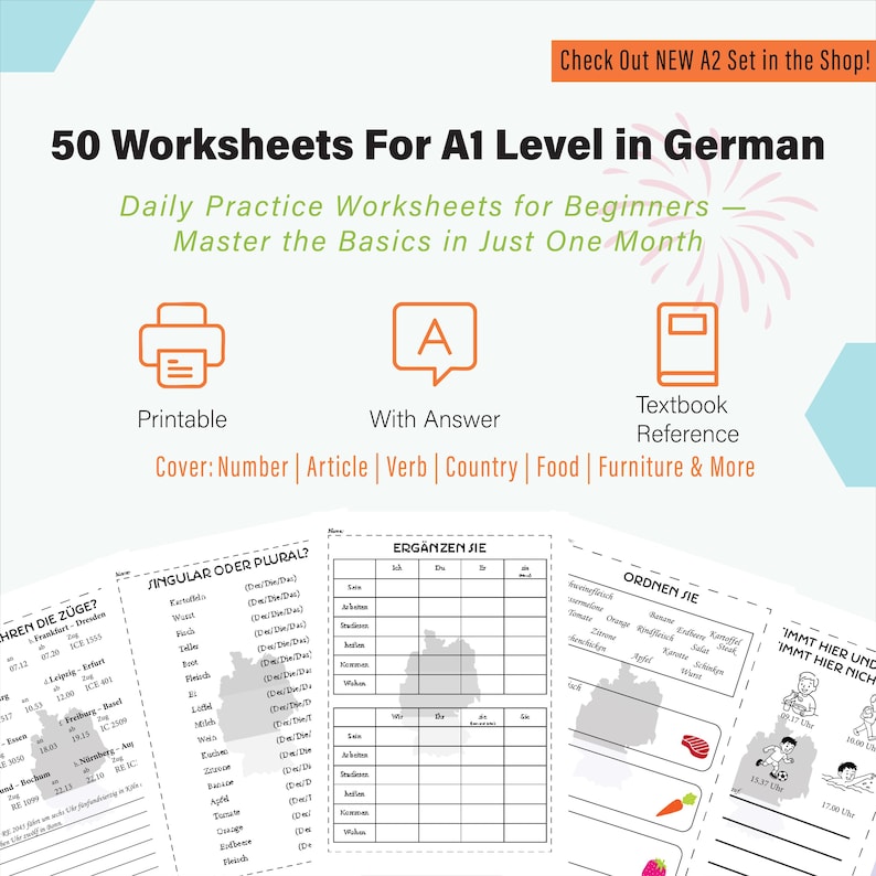 A1 Level Worksheets
Beginner German | Learning Materials | Activity Sheets | Assignment