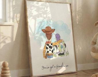 Printable Toy Story Watercolor Kids Room Wall Art, Woody and Buzz Watercolor Nursery Wall Art, Best Friends Poster, Toy Story Child Prints