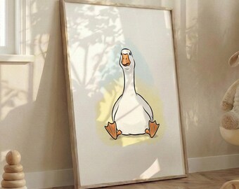 Lámina infantil de acuarela de un ganso tonto: decoración para habitación de bebé (descarga digital)