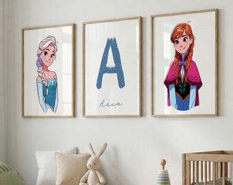Custom Frozen Nursery Art Prints: Anna, Elsa, Personalized Name (Digital Download)