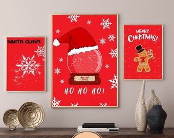 Conjunto de impresiones navideñas: Arte mural navideño de Papá Noel (descarga digital)