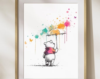 くまのプーさん アートプリント 水彩画ポスター 印刷可能 くまのプー