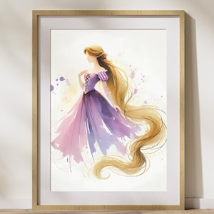 Rapunzel Watercolor Nursery Wall Art, Tangled Watercolor Poster, Nursery Child Kids Decor, Rapunzel Watercolor Print, Princess Poster