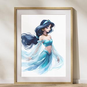 Prinzessin Jasmine Aquarell Kinderzimmer Wandkunst, Prinzessin Jasmine Aquarell Poster, Kinderzimmer Kind Kind Dekor, Prinzessin Jasmine Aquarelldruck