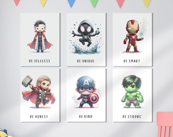 Superhero Nursery Wall Art Prints: Set of 6 (Digital Download)