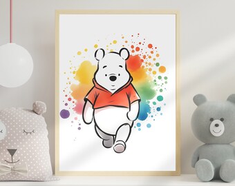 Pooh Bear Watercolor Nursery Print: Kids Wall Art (Digital Download)