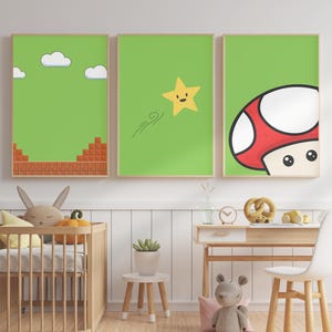 Set von 3 Mario Kinderzimmer druckbare Wandkunst, Mario Kinderzimmer Wandkunst, Super Mario Kinder Poster, Mario Kinderzimmer Dekor, Mario Baby Zimmer Dekor