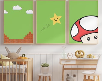 Zestaw 3 Mario Nursery Printable Wall Art, Mario Kids Room Wall Art, Super Mario Kids Poster, Mario Kids Room Decor, Mario Baby Room Decor