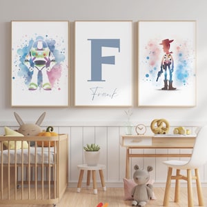 Set of 3 Custom Toy Story Nursery Wall Art Print, Personalized Name Toy Story Nursery Decor, Woody and Buzz Poster - Toy Story Kids Wall Art
