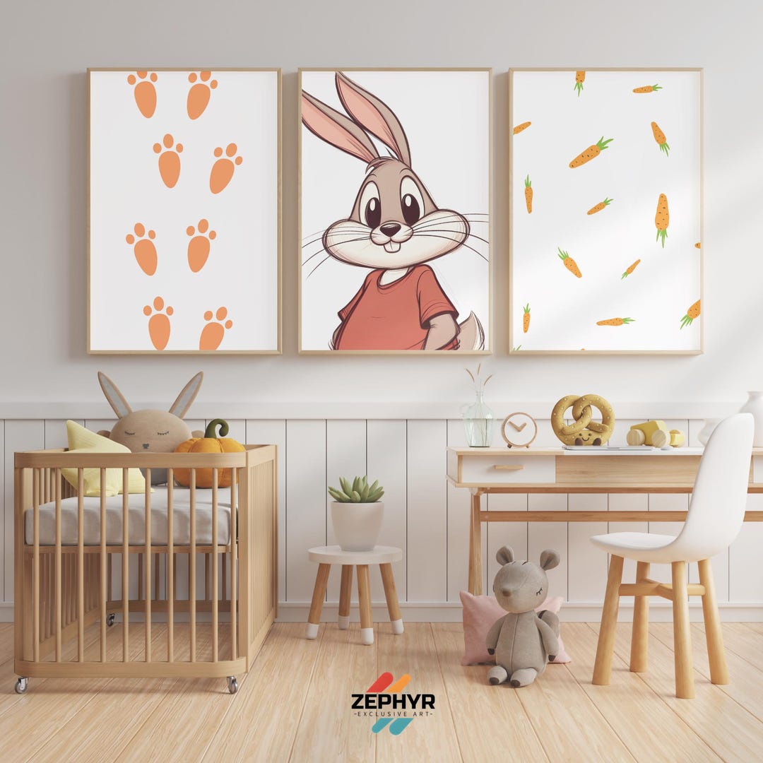Set of 3 Bunny Nursery Wall Art Print, Bunny Nursery Decor, Nursery ...