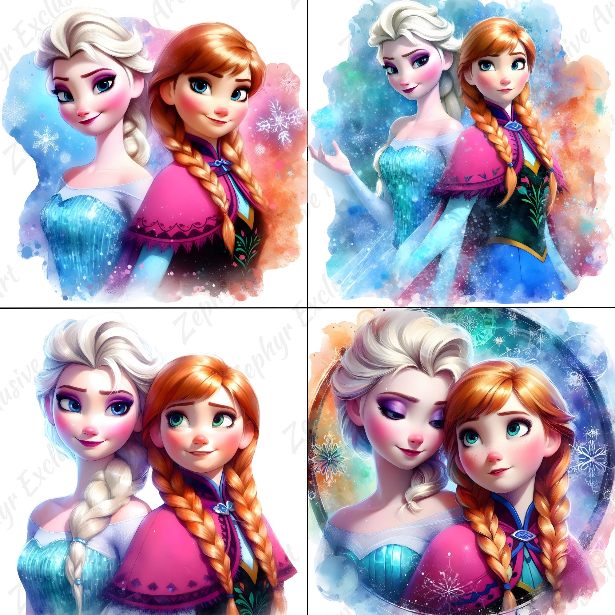 16 Elsa and Anna Frozen Watercolor Splash PNG Frozen Transparant PNG